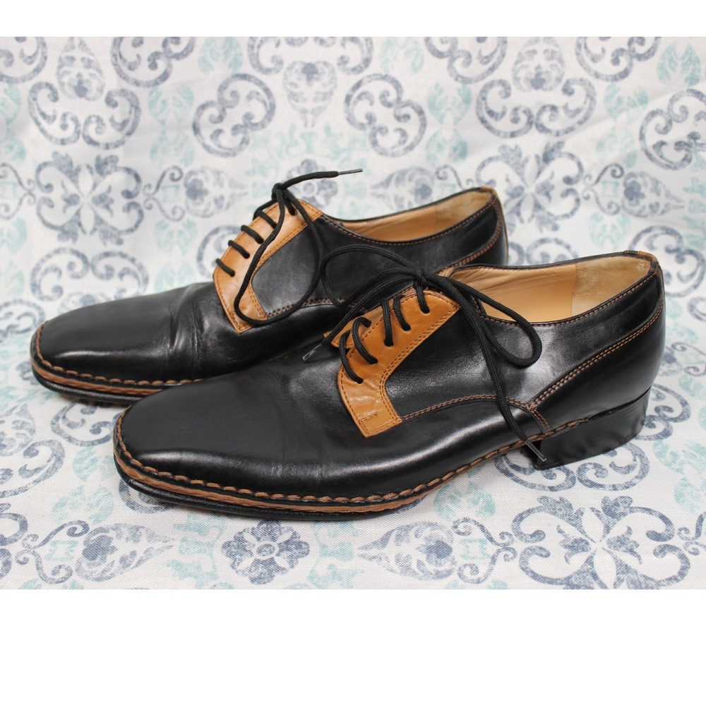 Mens Black Italian Leather Oxford‎ Dress Shoes Lace Up Size 42/US 8.5